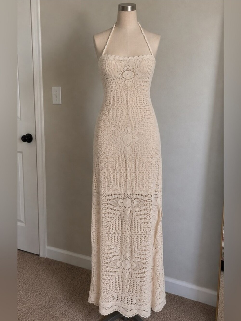 Free People Cream Crochet Halter Maxi Skirt